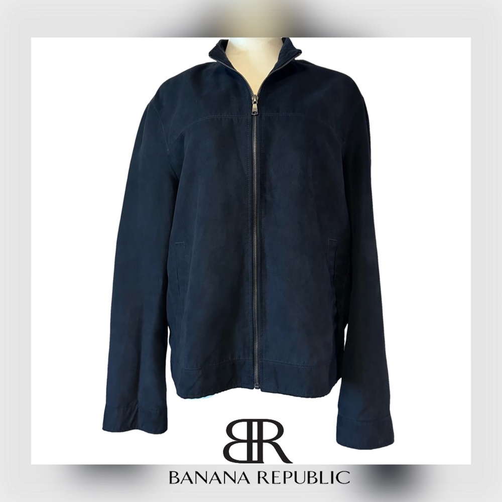 BANANA REPUBLIC Men’s Dark Blue Navy Faux Suede Lightweight Jacket (Size Large)